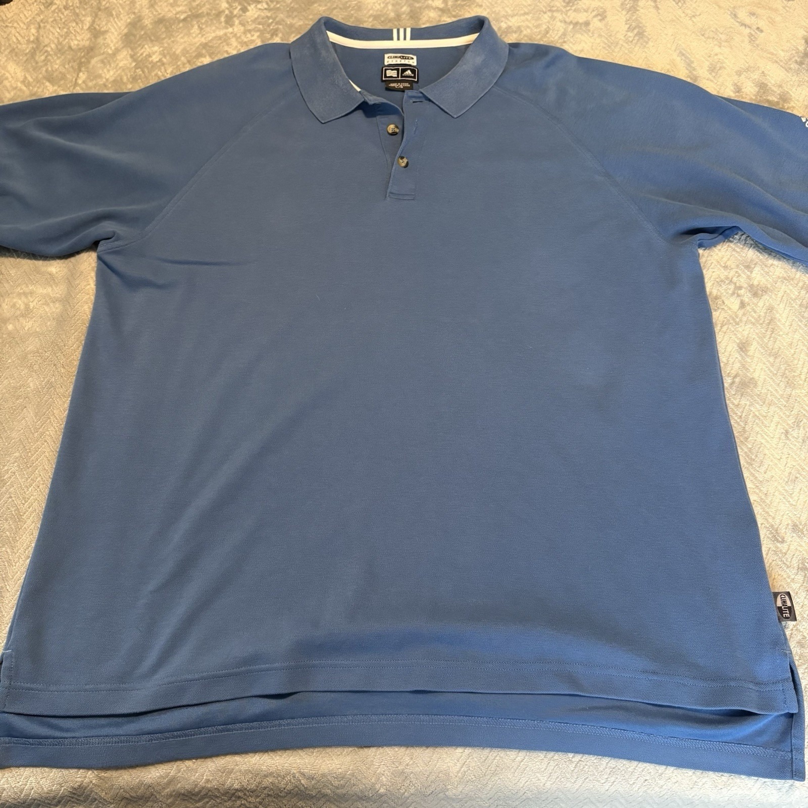Adidas Polo Shirt Mens L Blue Climalite Stretch Golf Athletic Performance Top